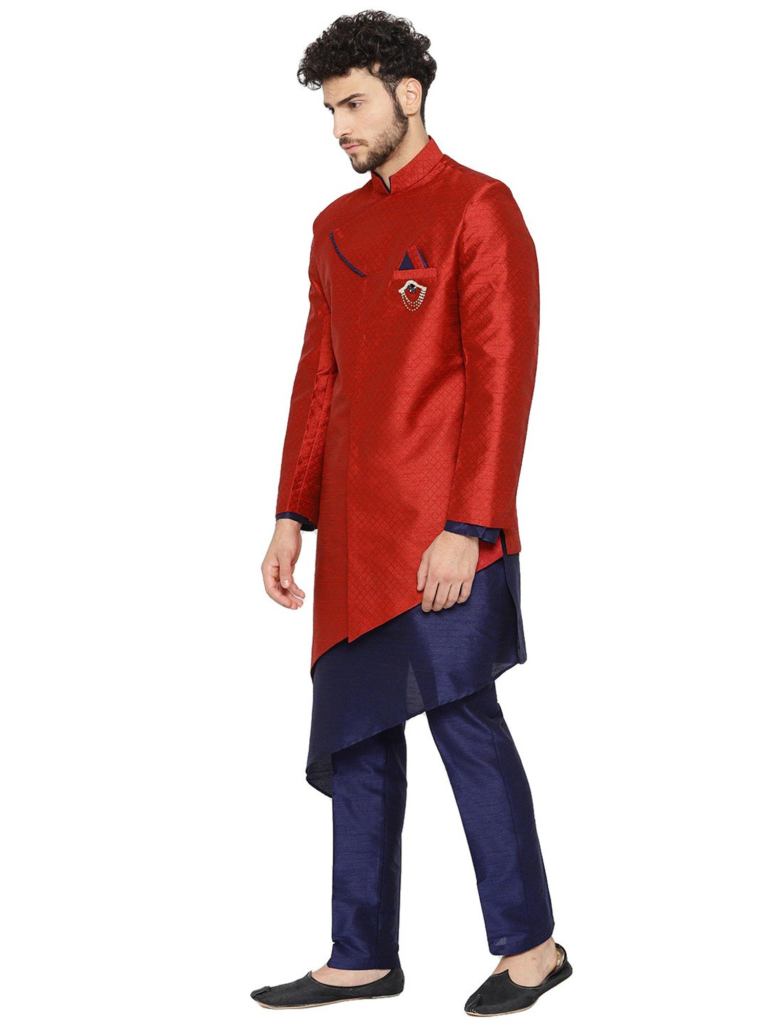 SG RAJASAHAB Navy & Maroon Regular Fit Printed Kurta Set