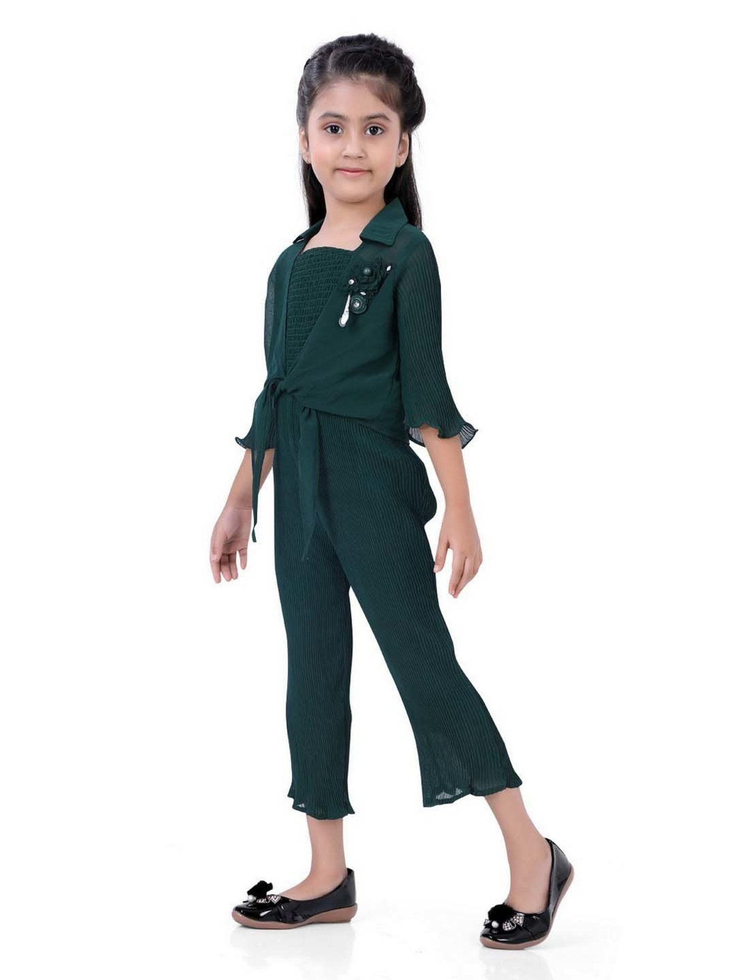 poplins Kids Teal Blue Cotton Regular Fit Jumpsuit