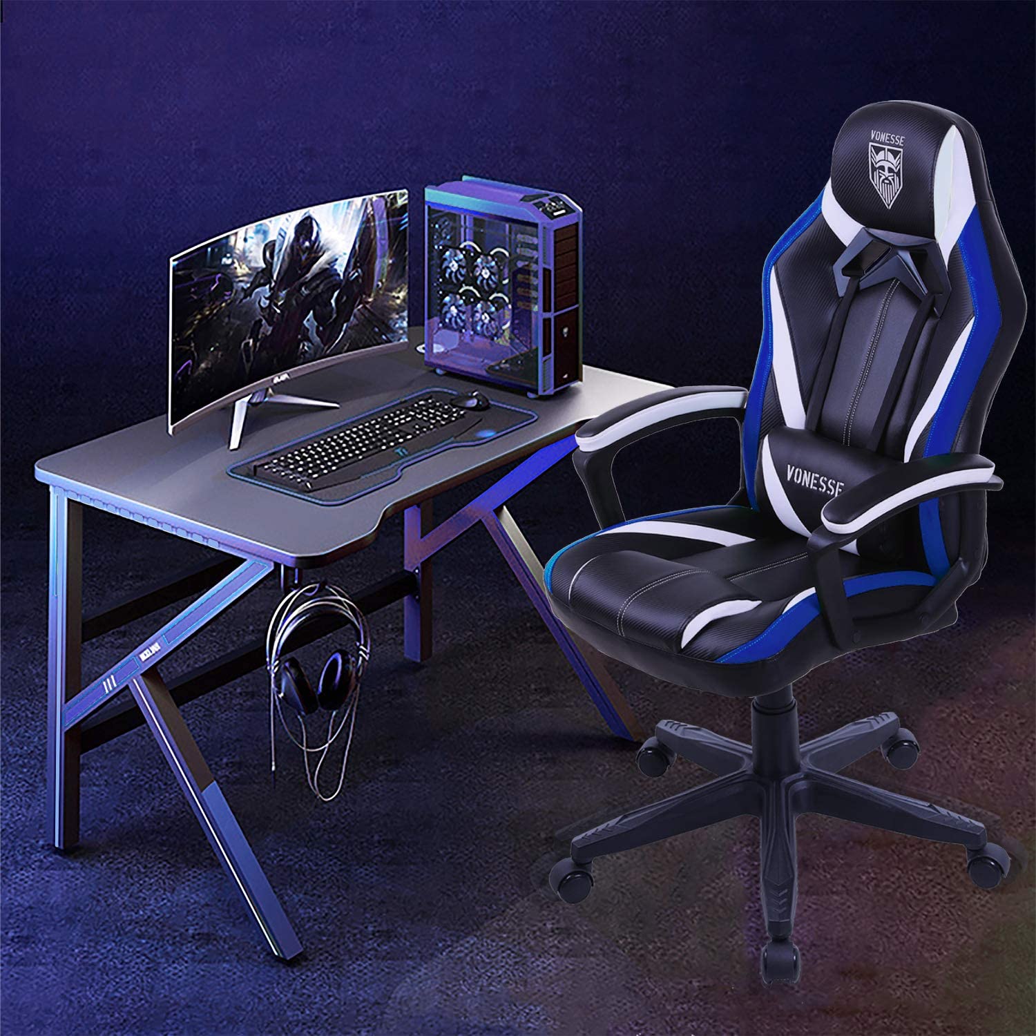 Vonesse Green Gaming Chair, Gaming Desk Chair for Teens, Computer Chair with Massage, High Back Home Office Desk Chairs, Big and Tall Gamer Chair, Computer Desk Chair, Game Chair for Kids (Green)