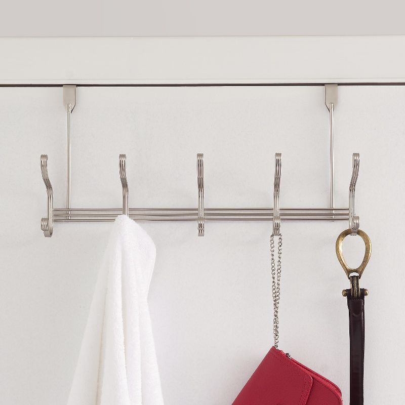 Home Basics Over the Door 5 Hook Hanging Rack, Satin Nickel