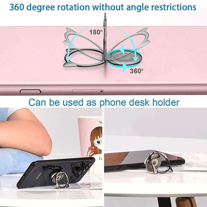 Phone Ring Cat Attachable Kickstand Ultra Thin Cute 360 Degree Smartphone Finger Grip Ring Holder Stand Compatible for Phone X XS XR XS Max 8 7 Plus 7 6S Plus 6 S9 S10 Black