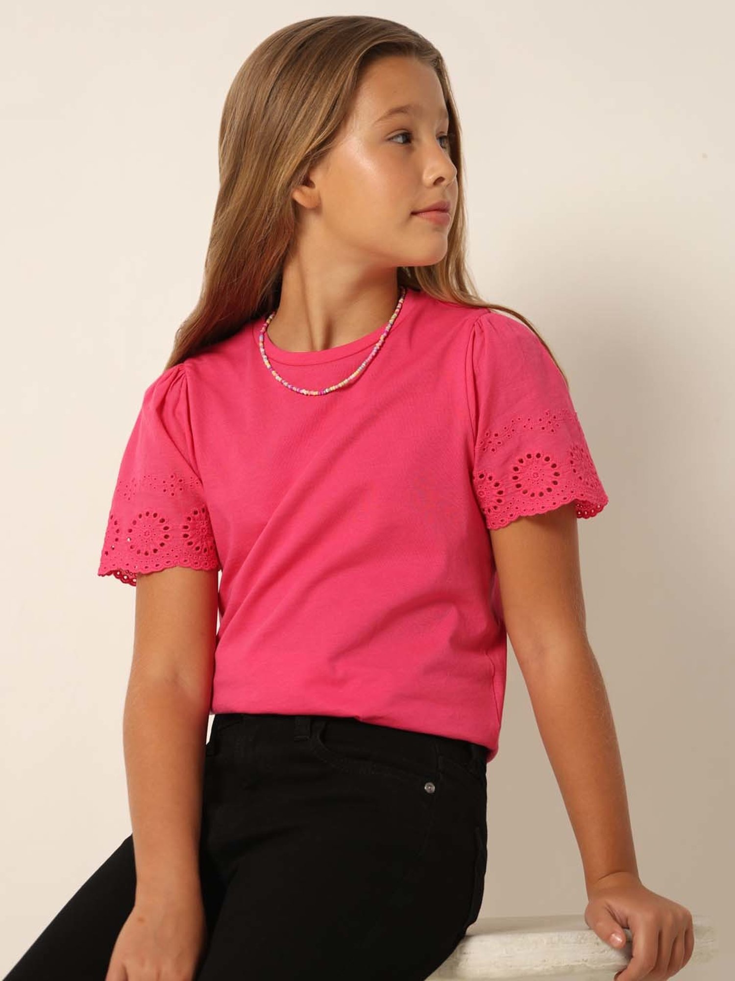VERO MODA GIRL Pink Cotton Regular Fit Top