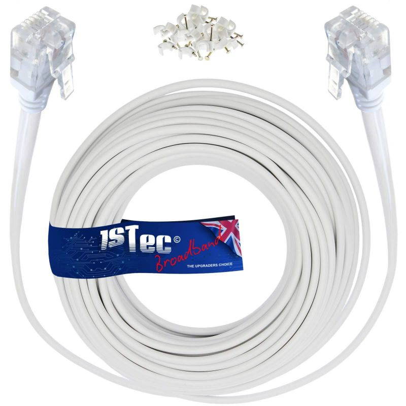 1STec 5M ADSL2+ Super High Speed Cat5e RJ11 Broadband Hub Internet Extension Cable for BT Infinity Sky Q Talktalk Plusnet EE Vodafone Post Office Router on Fibre or Standard Services 5 Metre White