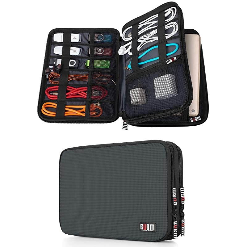 Double Layer Electronic Accessories Organizer Travel Gear Bag for Cables USB Flash Drive Plug and More Perfect Size Fits for iPad Mini Medium Gray