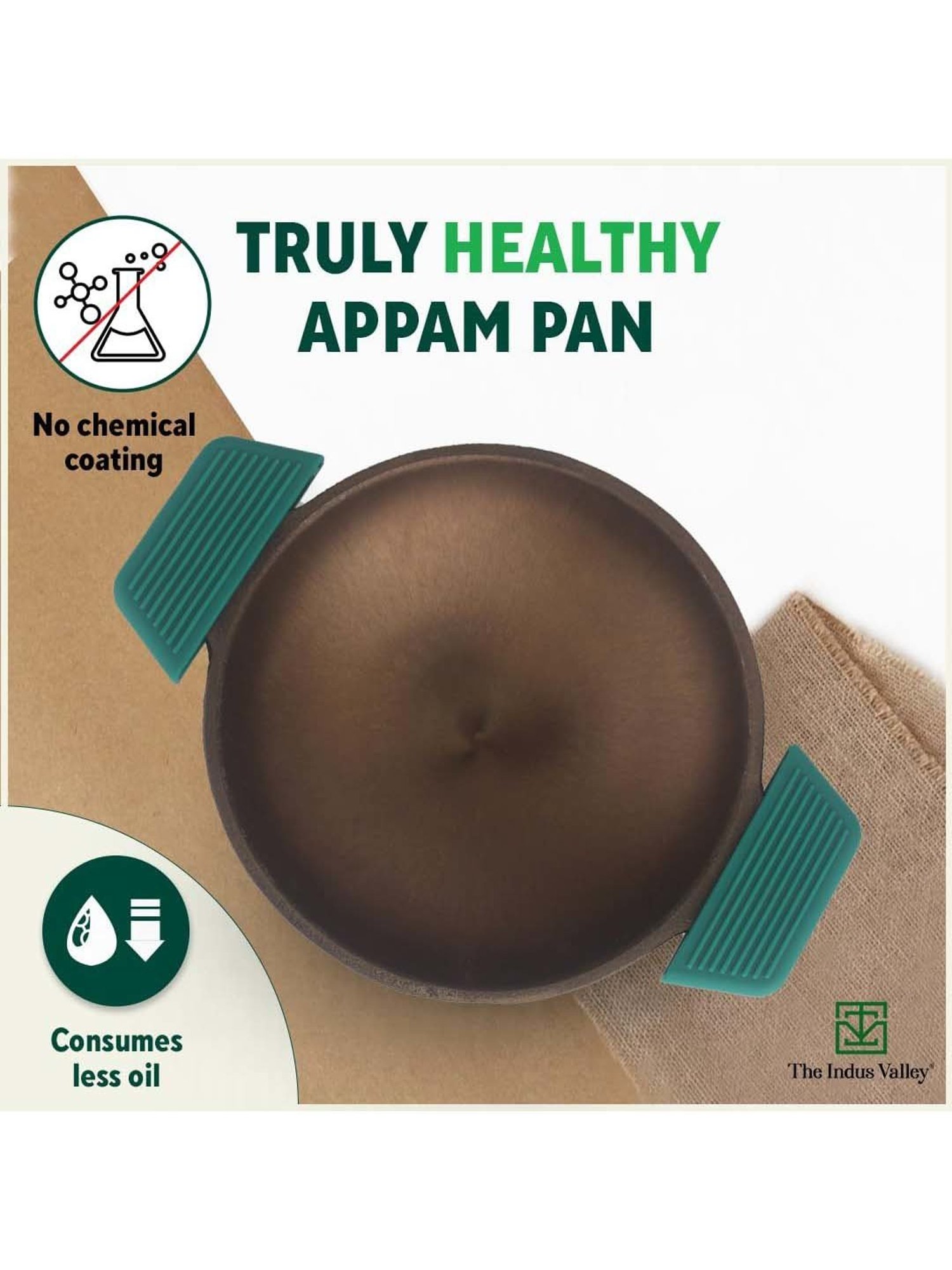 The Indus Valley Black Cast Iron 22.09 cm Vellapam Pan With Grip (0.5 L)