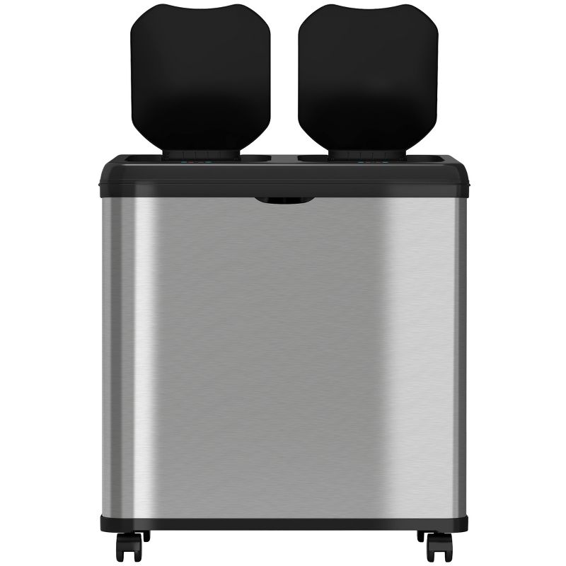 iTouchless Rolling Sensor Kitchen Trash Can & Recycle Bin with Wheels 16 Gallon Silver Stainless Steel