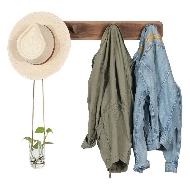 Reclaimed Wood Wall Hook with 4 Hooks Natural - 3R Studios