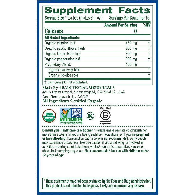 Traditional Medicinals Organic Nighty Night Valerian Herbal Tea - 16ct