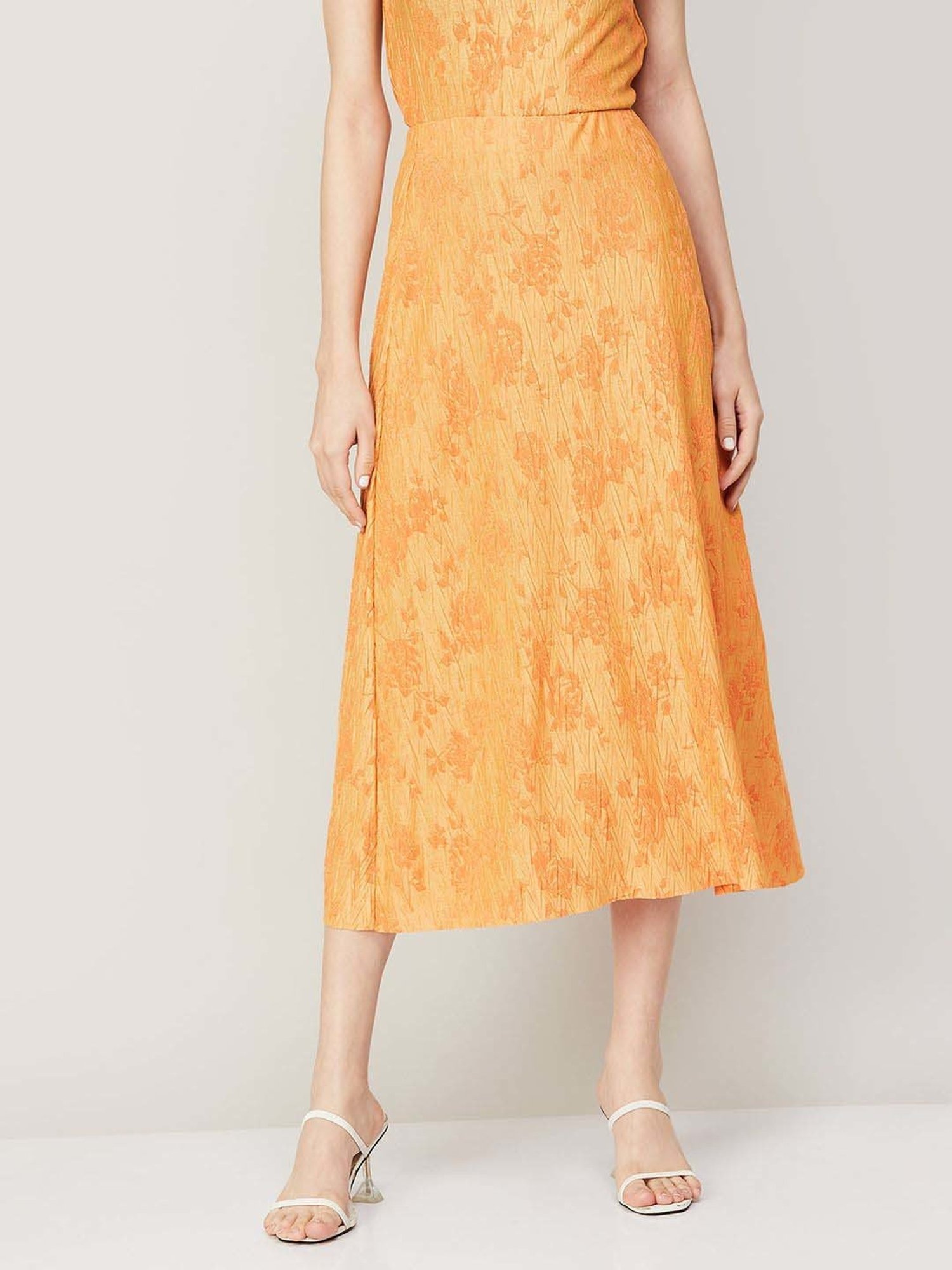Code by Lifestyle Orange Printed A-Line Skirt