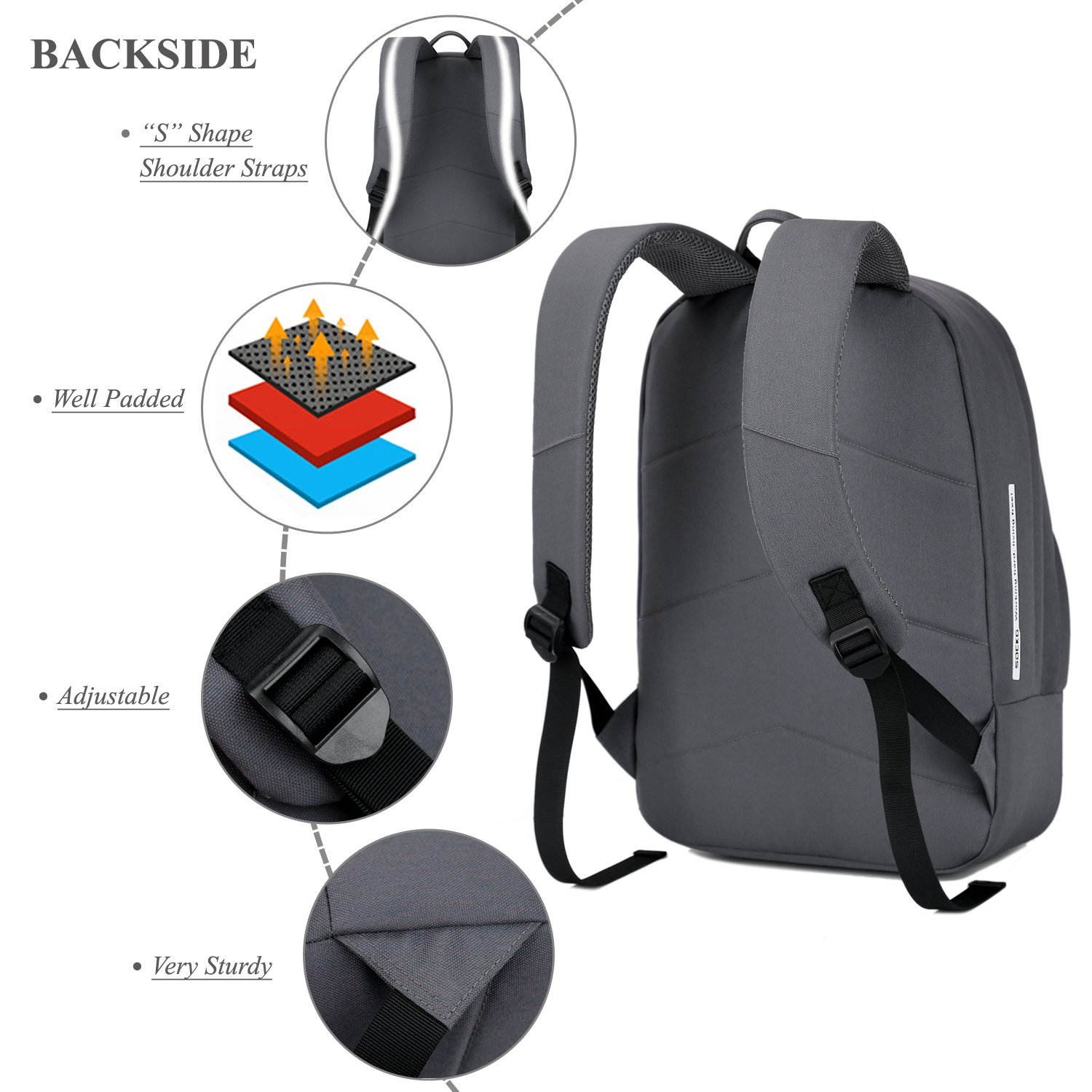 SOCKO Laptop Backpack 15.6 Inch, Ultra Lightweight Slim Water Resistant Casual Daypack Travel Business Backpack School Student Bag College Backpack for 13,14,15-Inch Laptops / MacBook Computers,Black