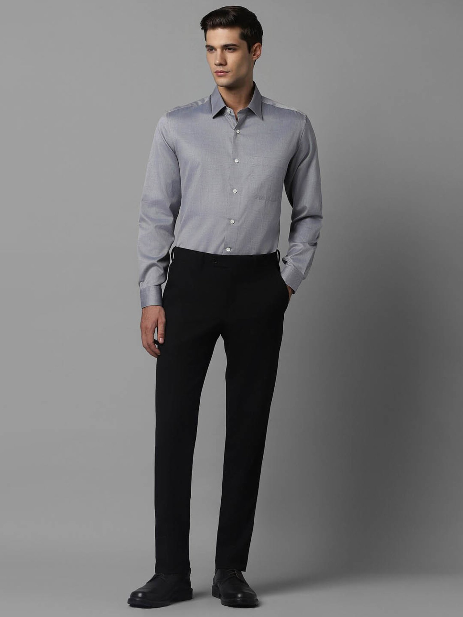 Luxure By Louis Philippe Grey Cotton Slim Fit Texture Shirt