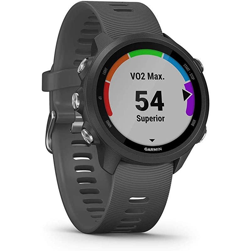 Garmin Forerunner 245 (Slate Gray) Gift Box Bundle | + HD Screen Protectors (x4), USB Car/Wall Adapters & Hard Case | Prepacked with Bow & Crinkle Paper | Running GPS Watch, VO2 Max, Coach