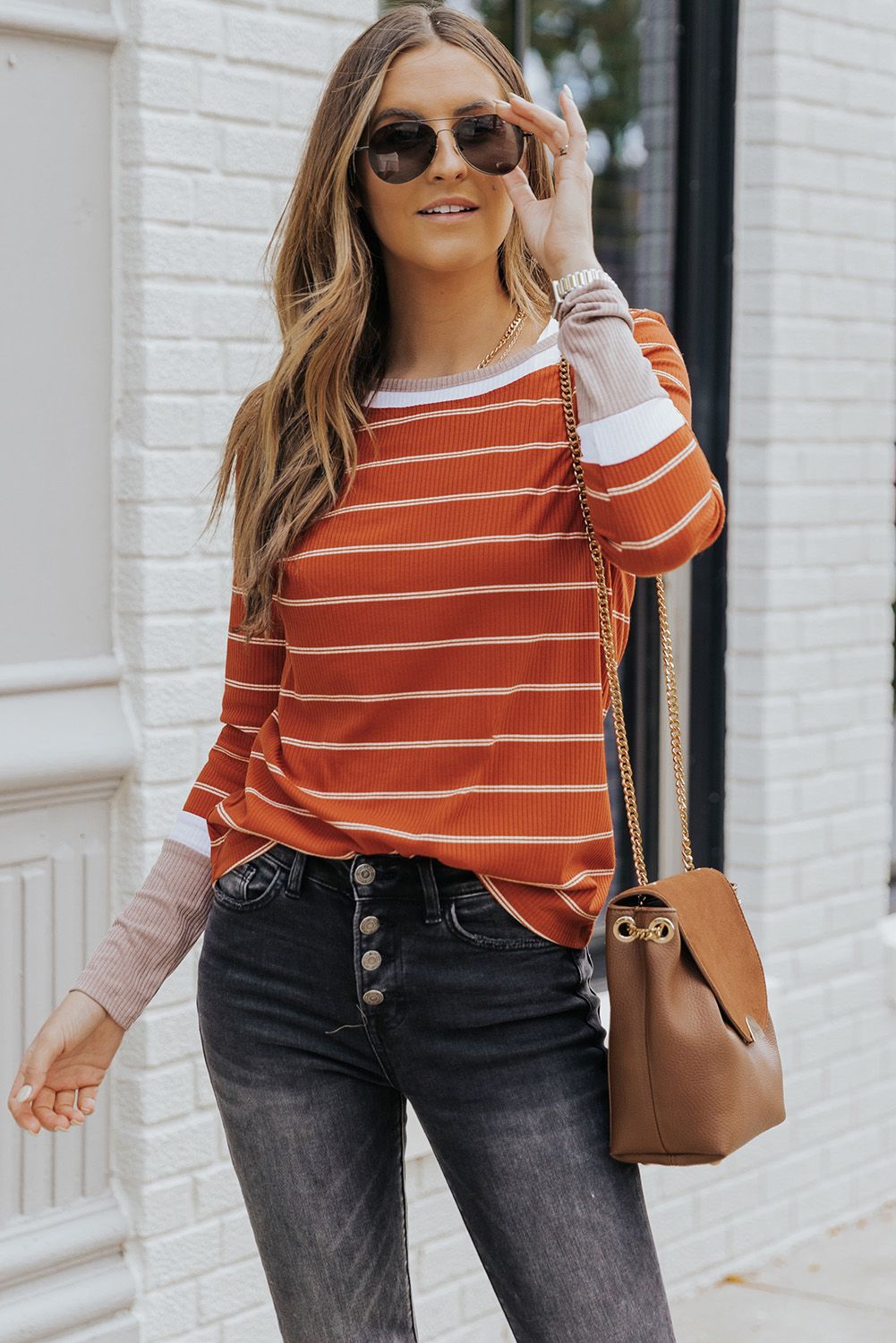 Gibson & Latimer Jewel Neck Basic Stripe Tee