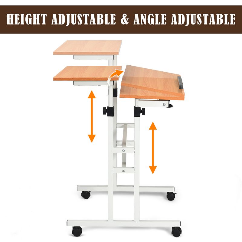 Costway Mobile Standing Desk Height Adjustable Sit Stand Workstation Stand Up Desk 2in1