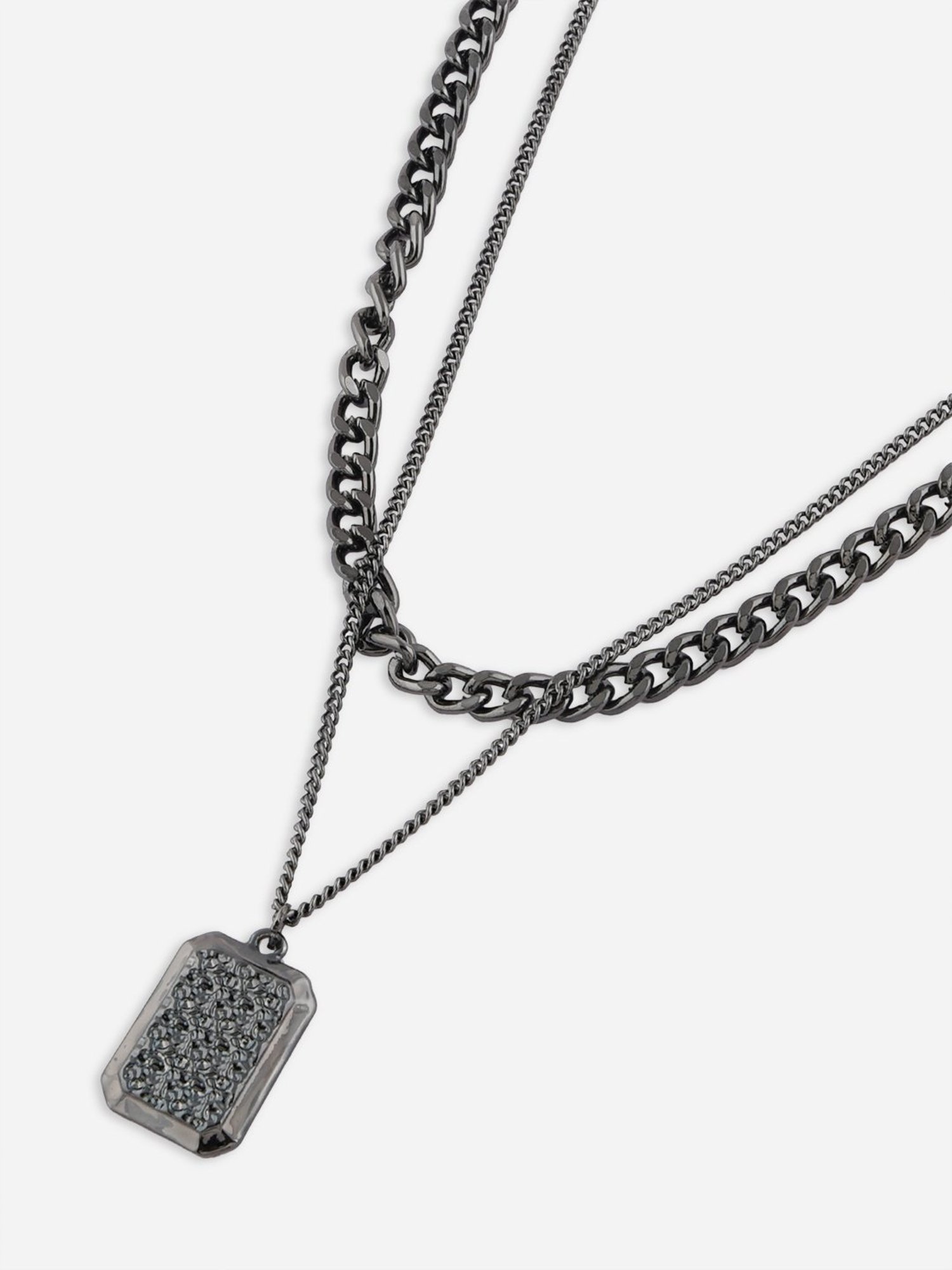 The Bro Code Metal Geometric Fusion Black Necklace for Men - Set of 2