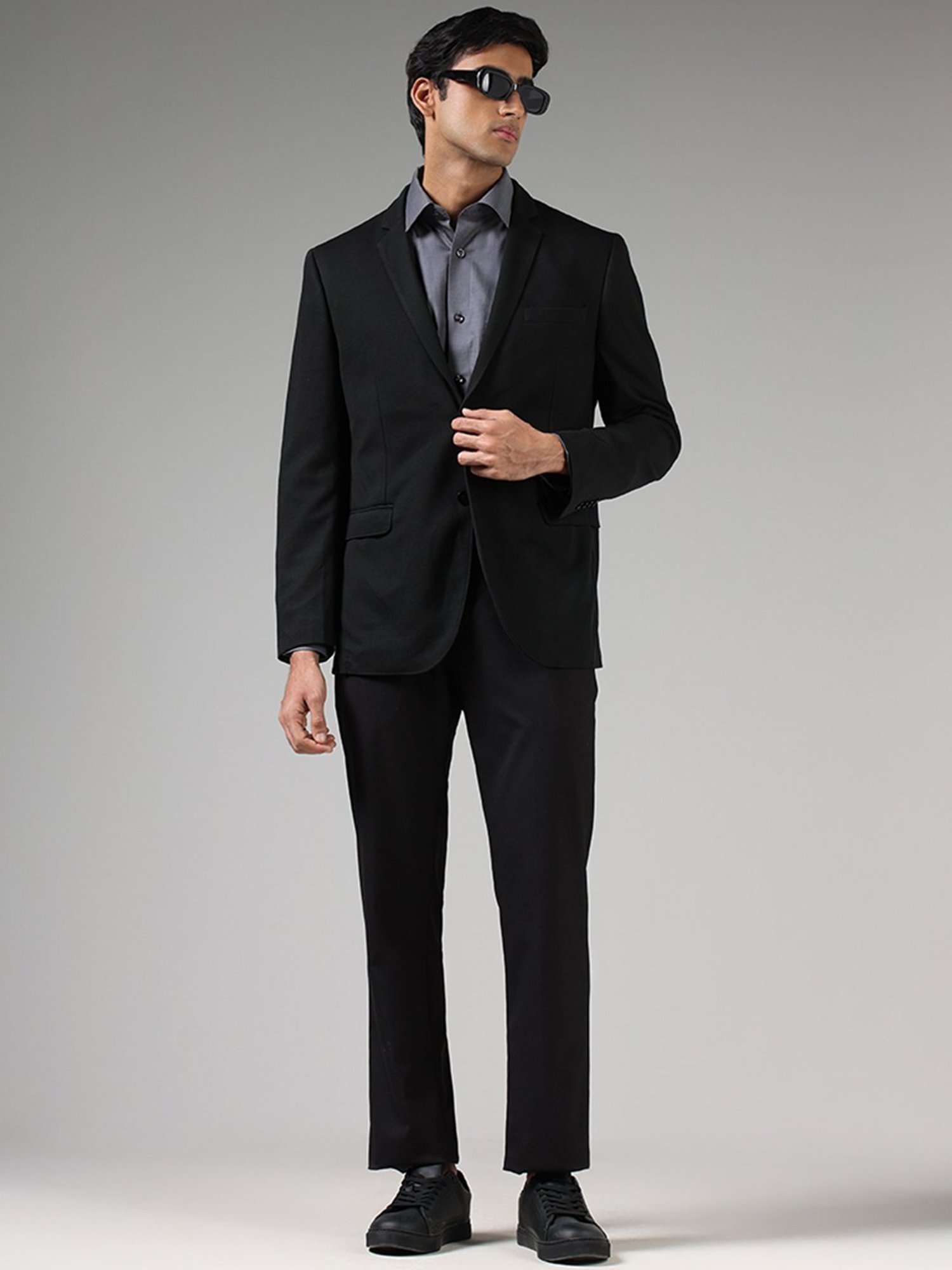 WES Formals by Westside Black Slim Fit Dobby Blazer