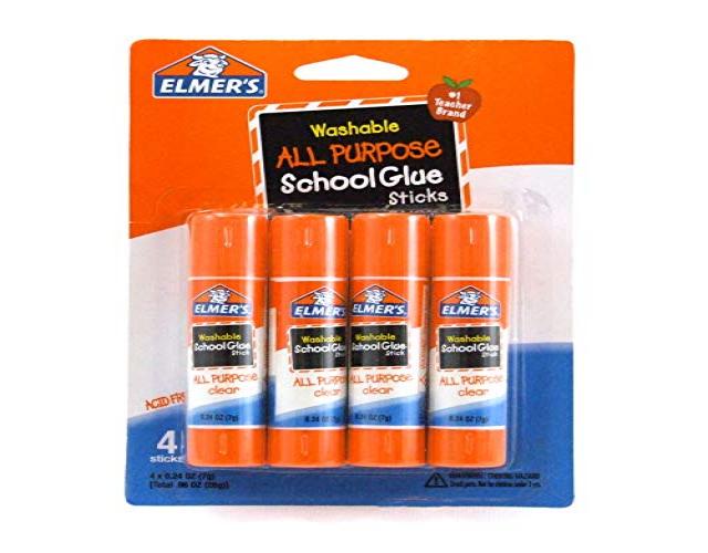 Elmer's All Purpose School Glue Sticks, Clear, Washable, 4 Pack, 0.24ounce sticks