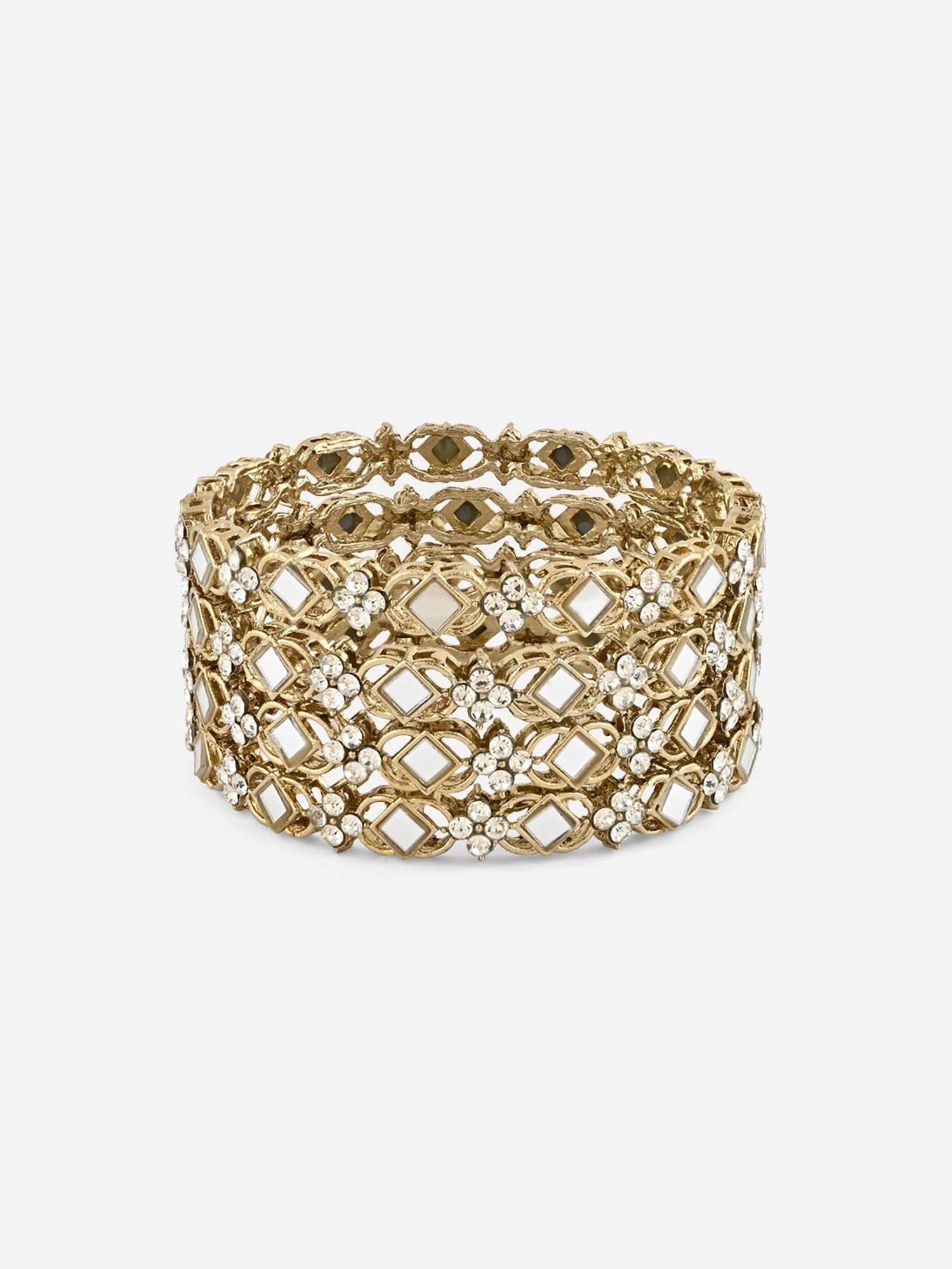 Fida Gold Plated and Kundan Mirror Bangle for Women Set of 4