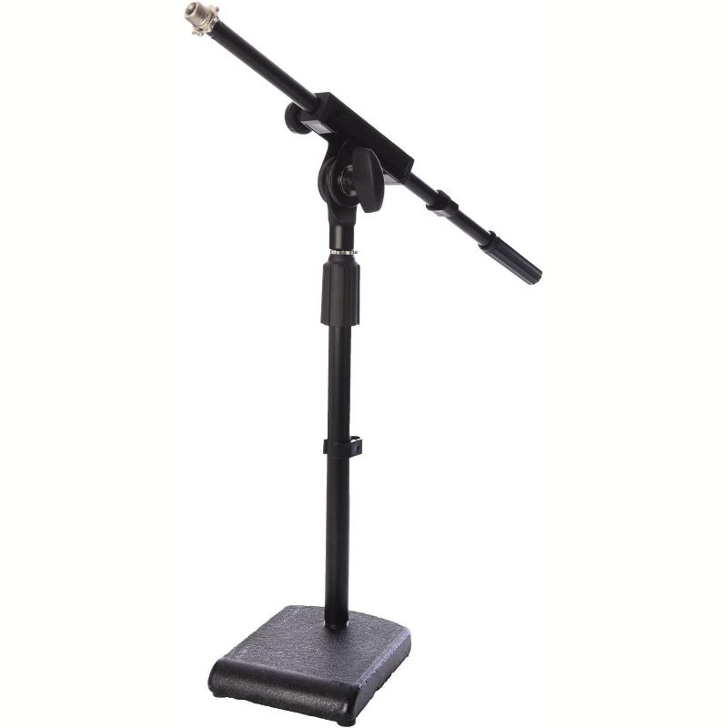 LyxPro KDS-1 Kick Drum Mic Stand, Low Profile Height Adjustable Microphone Boom Stand, Weighted Base, 3/8" and 5/8" threaded mounts for for Kick drums, Guitar Amps, and Desktop, Black