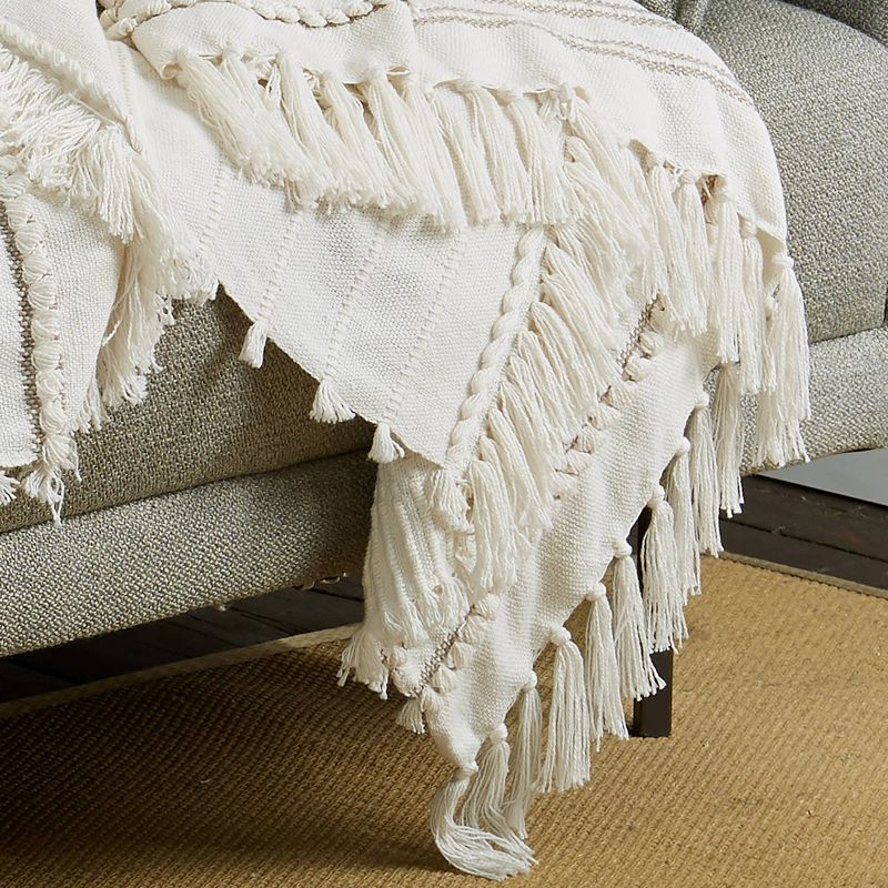 50"x60" Diamond Patterned Striped Throw Blanket with Fringe Black/Natural - Patina Vie