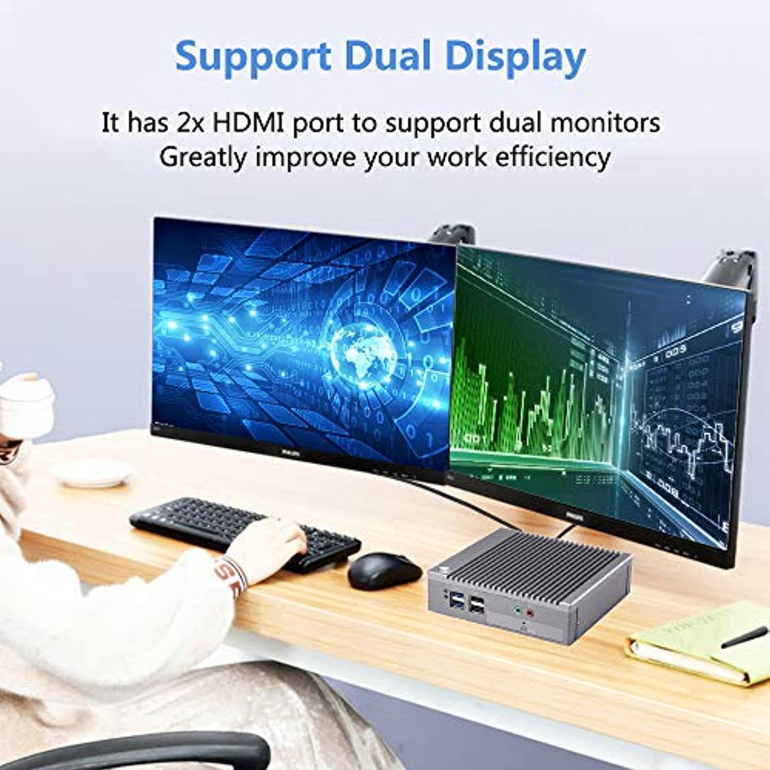 Vnopn Intel Mini PC Windows 10 Pro with License N2940 Quad-core Small Computer Dual HDMI 2X Gigabit LAN Dual-Band WiFi BT Firewall Compact Desktop, Support Auto Power on/Wake on LAN (K6-F13A)