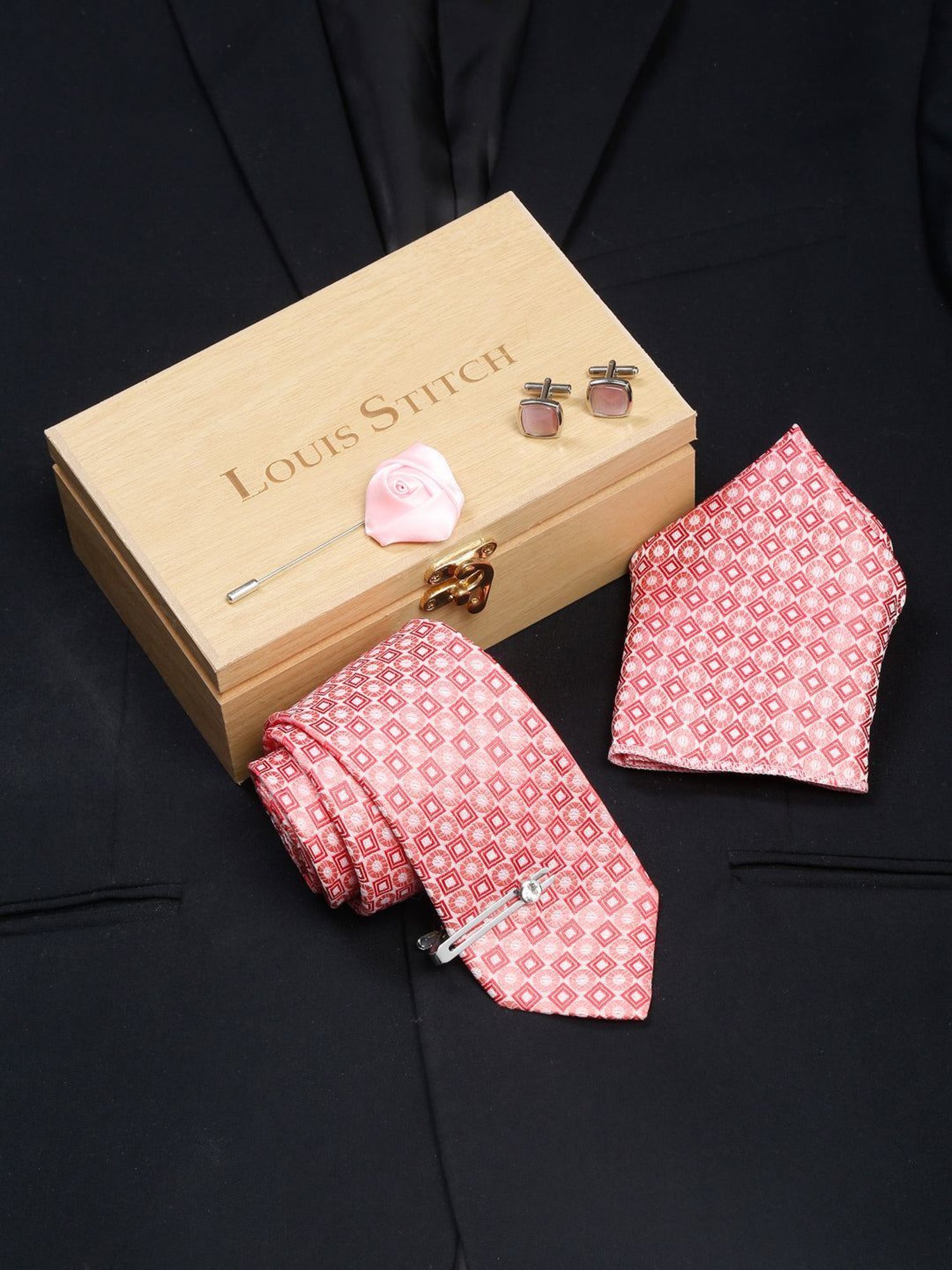Louis Stitch Blue Printed Necktie Gift Set - Set of 3