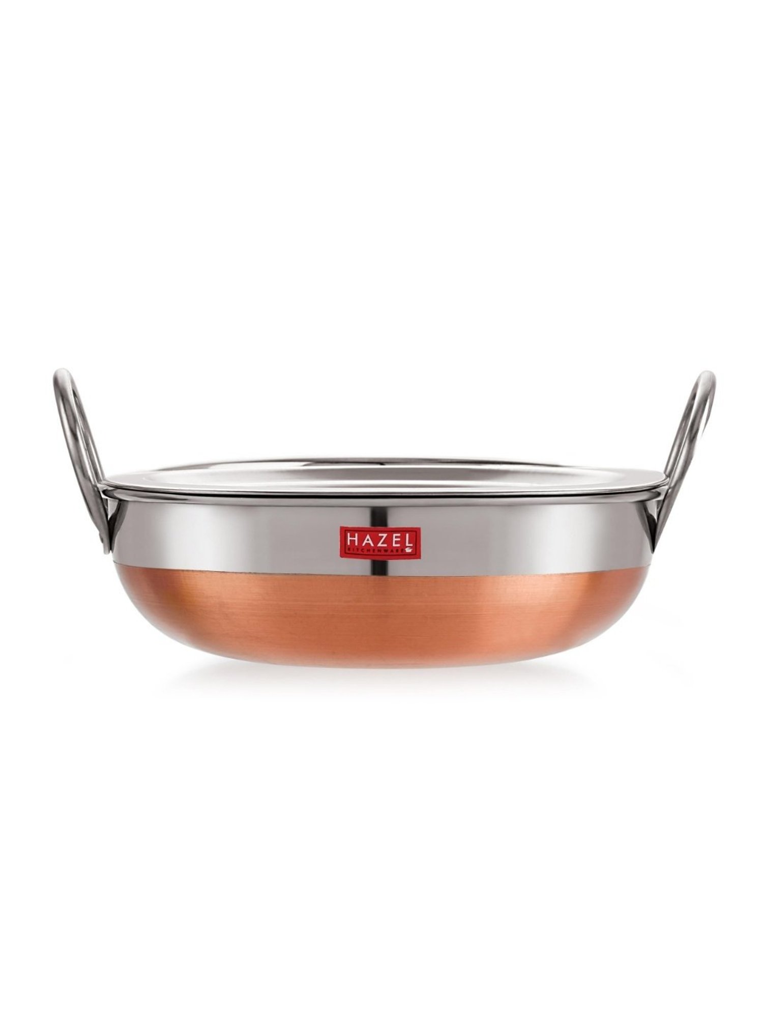 HAZEL Alfa Premium Heavy Gauge Stainless Steel Kadai with Copper Bottom (1 ltr), Silver & Copper