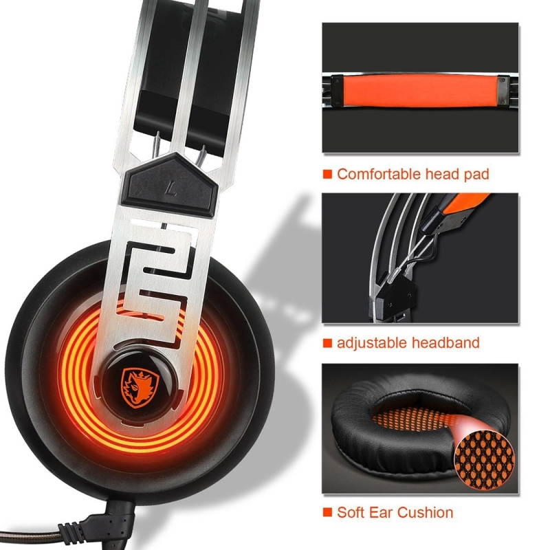 A7 USB Gaming Headset 7.1 Channel Smart Vibration Wired Headphone with Wire Control + Mic for PC, Laptop (Black+Orange)