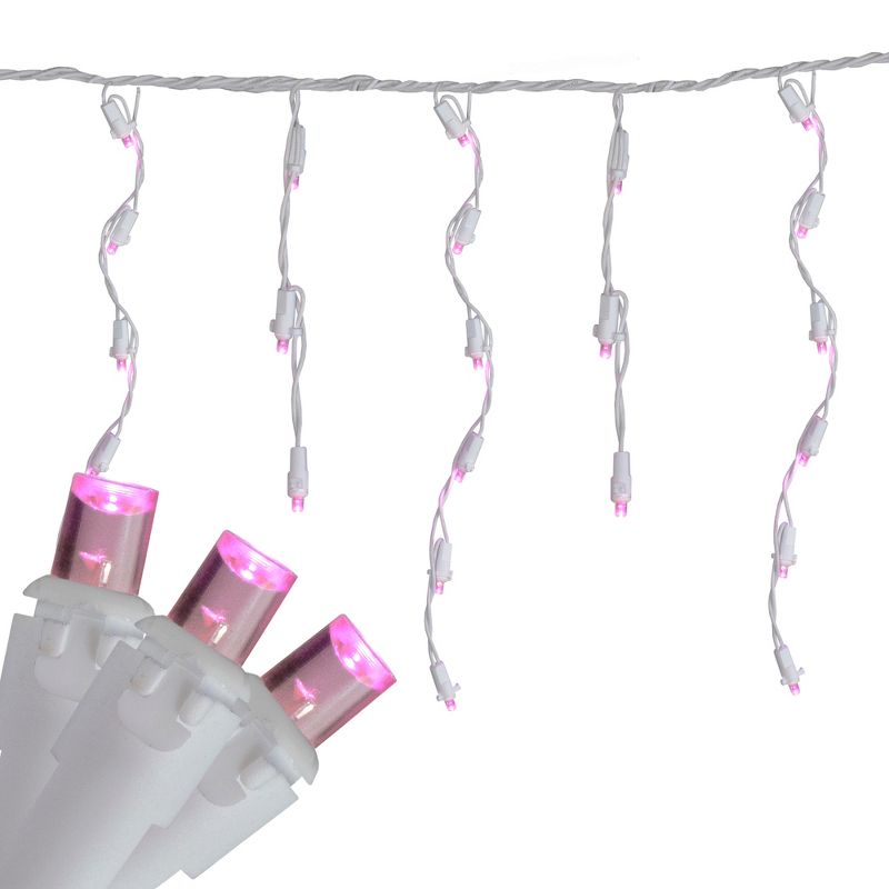Brite Star Set of 70 Pink LED Wide Angle Icicle Christmas Lights - 6ft White Wire