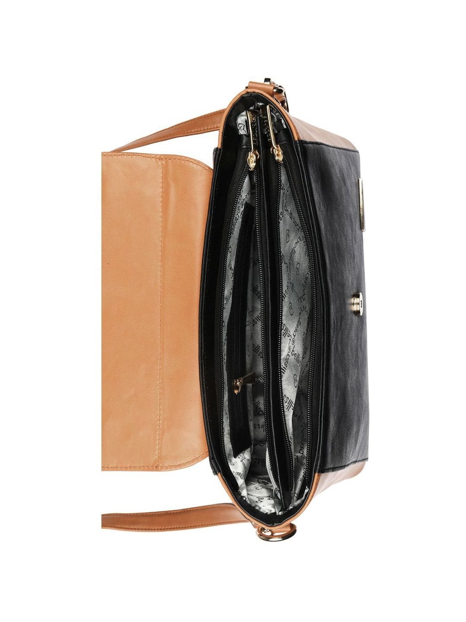 Bellissa Tan Color Block Medium Satchel Handbag