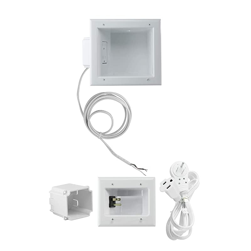 Electronics 506653WHKIT Recessed TV Cable amp Media Organizer Kit with Duplex Power Receptacle White