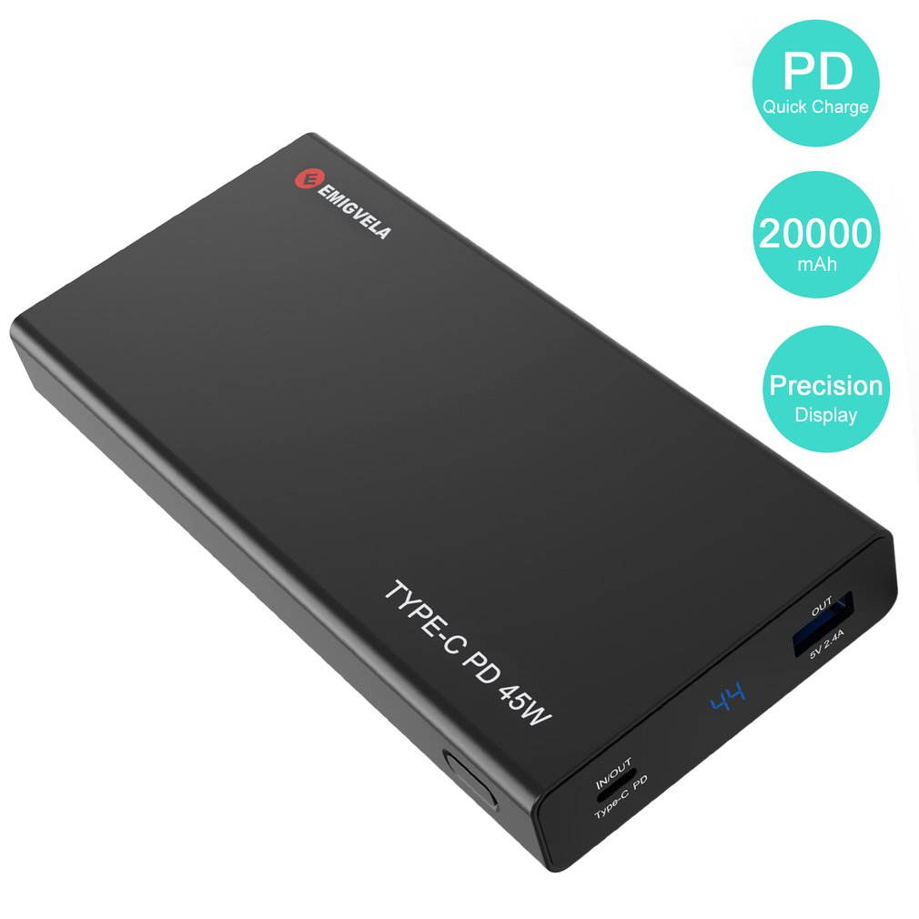 20000 mAh Mobile power Bank - 30cm Short Micro USB Cable Portable Safe Charger Wire Power Bank Adapter Type C Output Port for Data Transfer