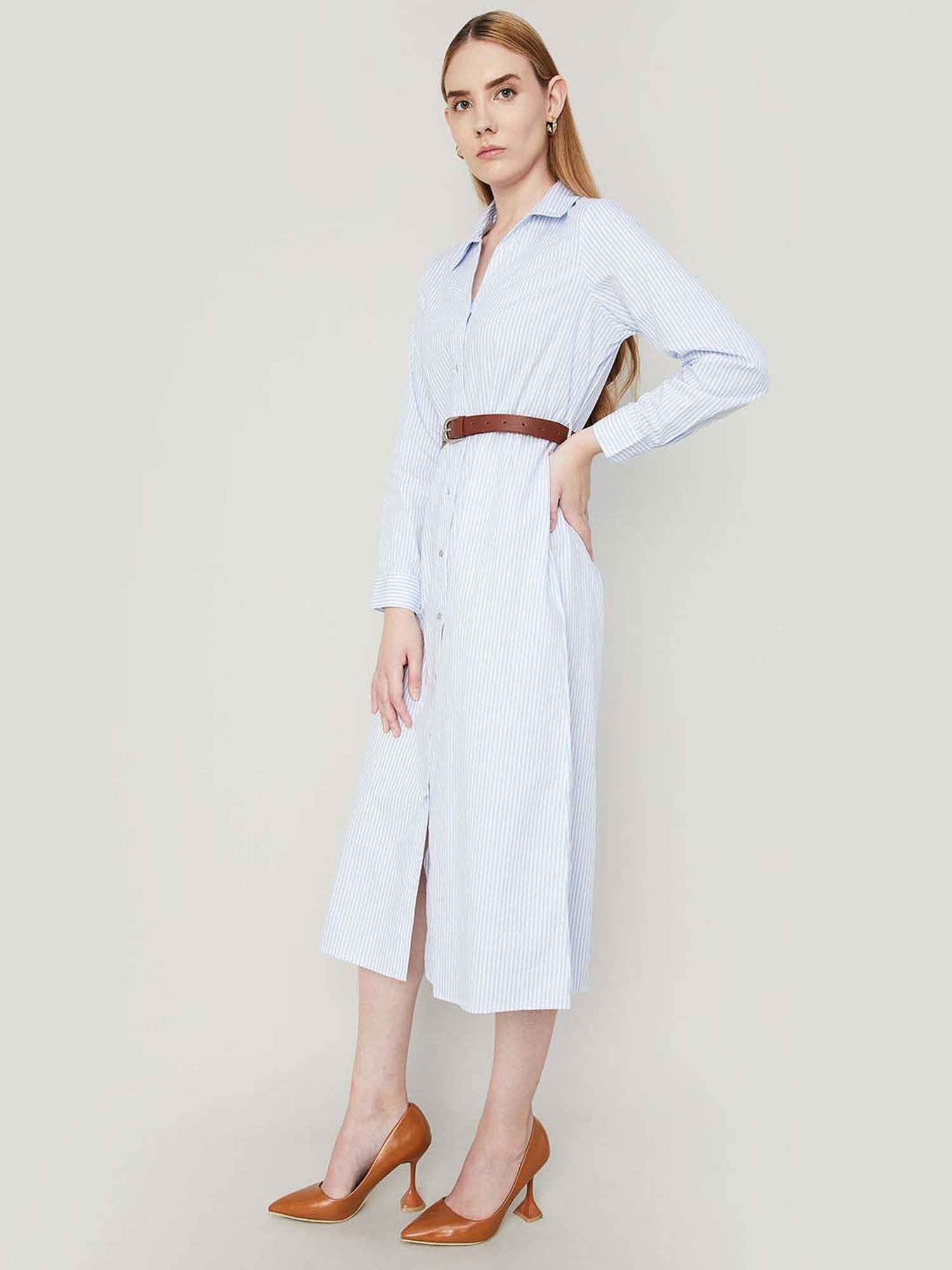 Code by Lifestyle Blue Cotton Striped Shirt Dress