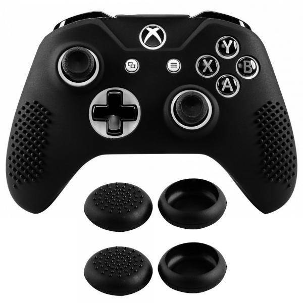eXtremeRate Soft Anti-slip Silicone Controller Cover Skins Thumb Grips Caps Protective Case for Microsoft Xbox One X & One S Controller Black