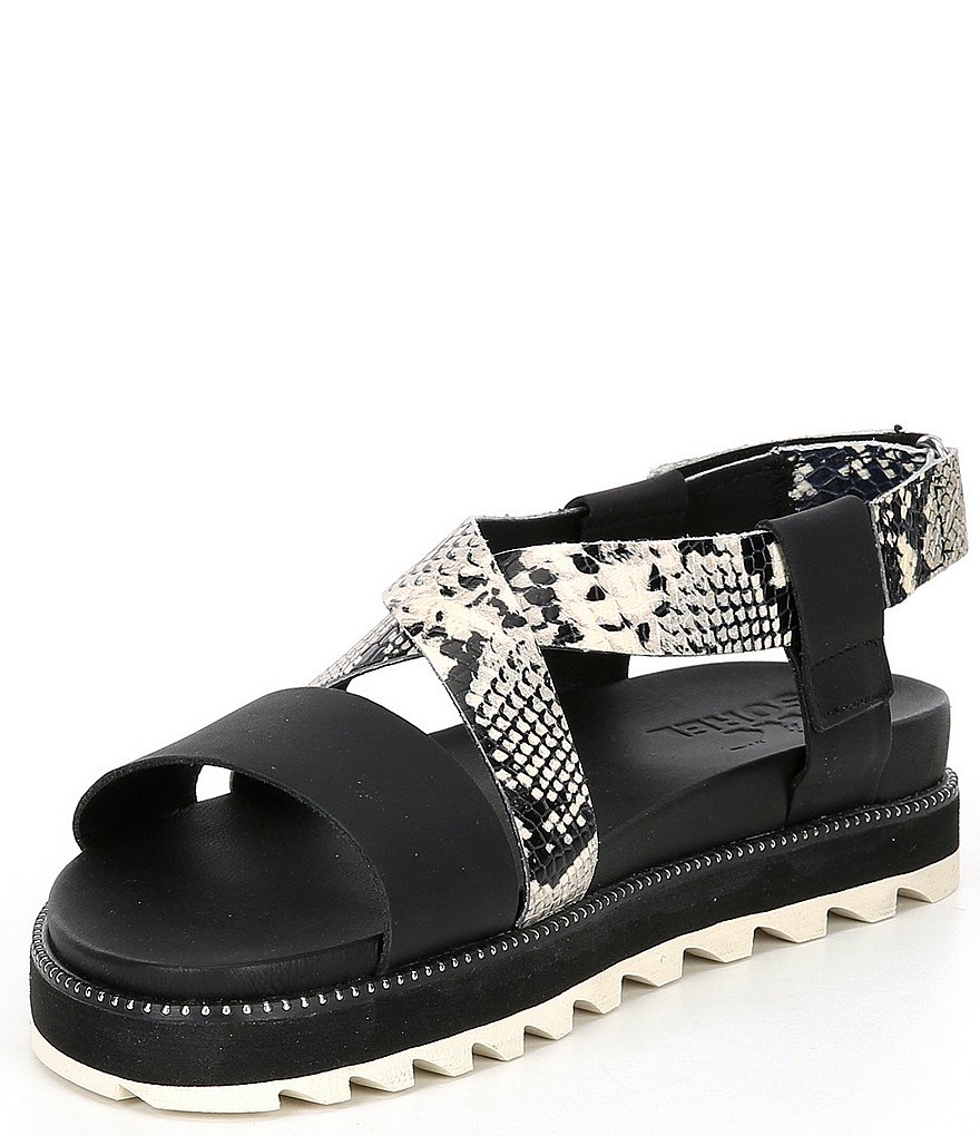 Sorel Roaming Leather Snake Print Criss Cross Sandals