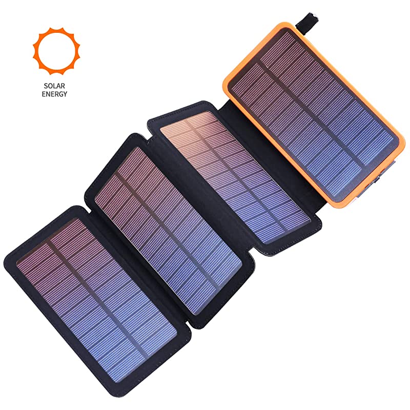 Solar Charger 25000mAh Portable Solar Power Bank with 4 Solar Panels and Fast Charge External Battery Pack with Dual 21A Outputs USB Port Compatible for Most Smartphones Tablets and More