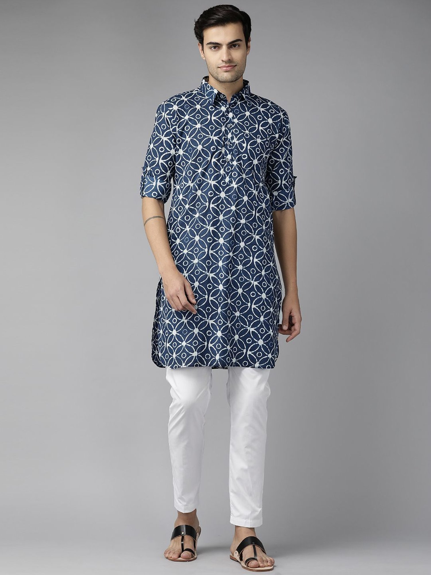 See Designs Blue & White Cotton Regular Fit Printed Kurta Bottom Set