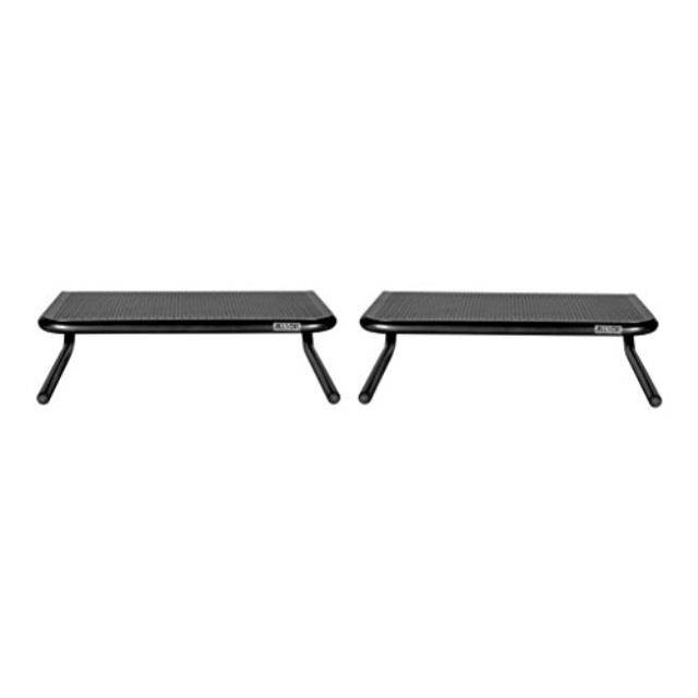 allsop metal art jr. monitor stand, 14inch wide platform holds 40 lbs with keyboard storage space  pearl black, 2 pack