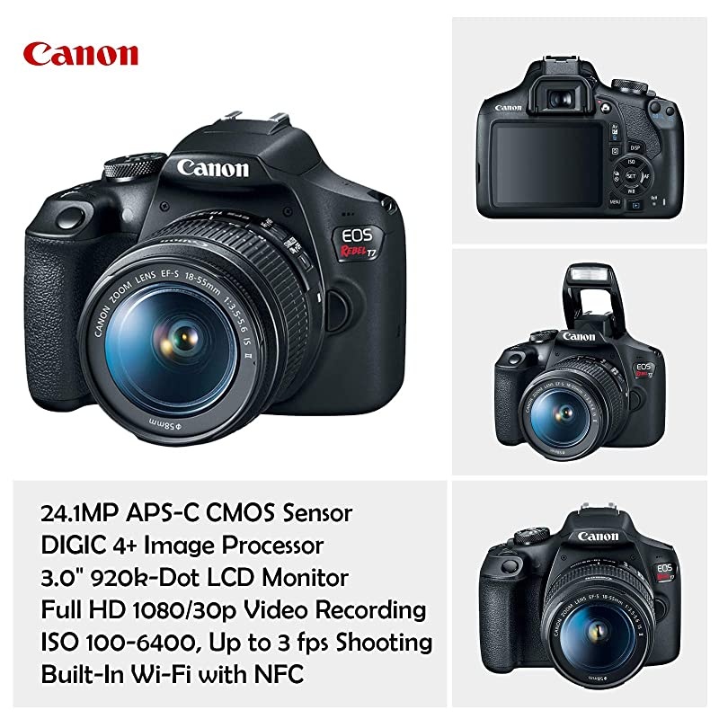 EOS Rebel T7 DSLR Camera with 18-55mm is II Lens Bundle +  EF 75-300mm III Lens & 420-800mm Preset Telephoto Zoom Lens + 32GB Memory + Filters + Spider Tripod + Professional Bundle