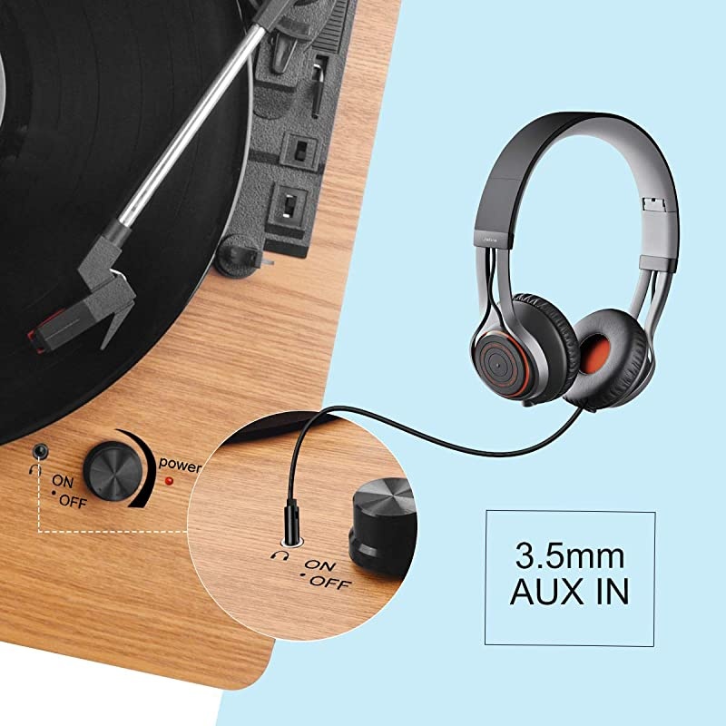 Record Player Vintage Turntable 3Speed Belt Drive Vinyl Player LP Record Player with Builtin Stereo Speaker Auxin Headphone Jack and RCA Output Natural Wood