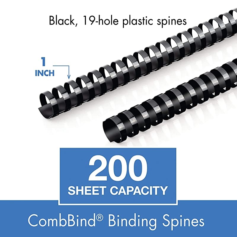 CombBind Binding SpinesSpiralsCoilsCombs 1 200 Sheet Capacity Black 125 Pack 4000137
