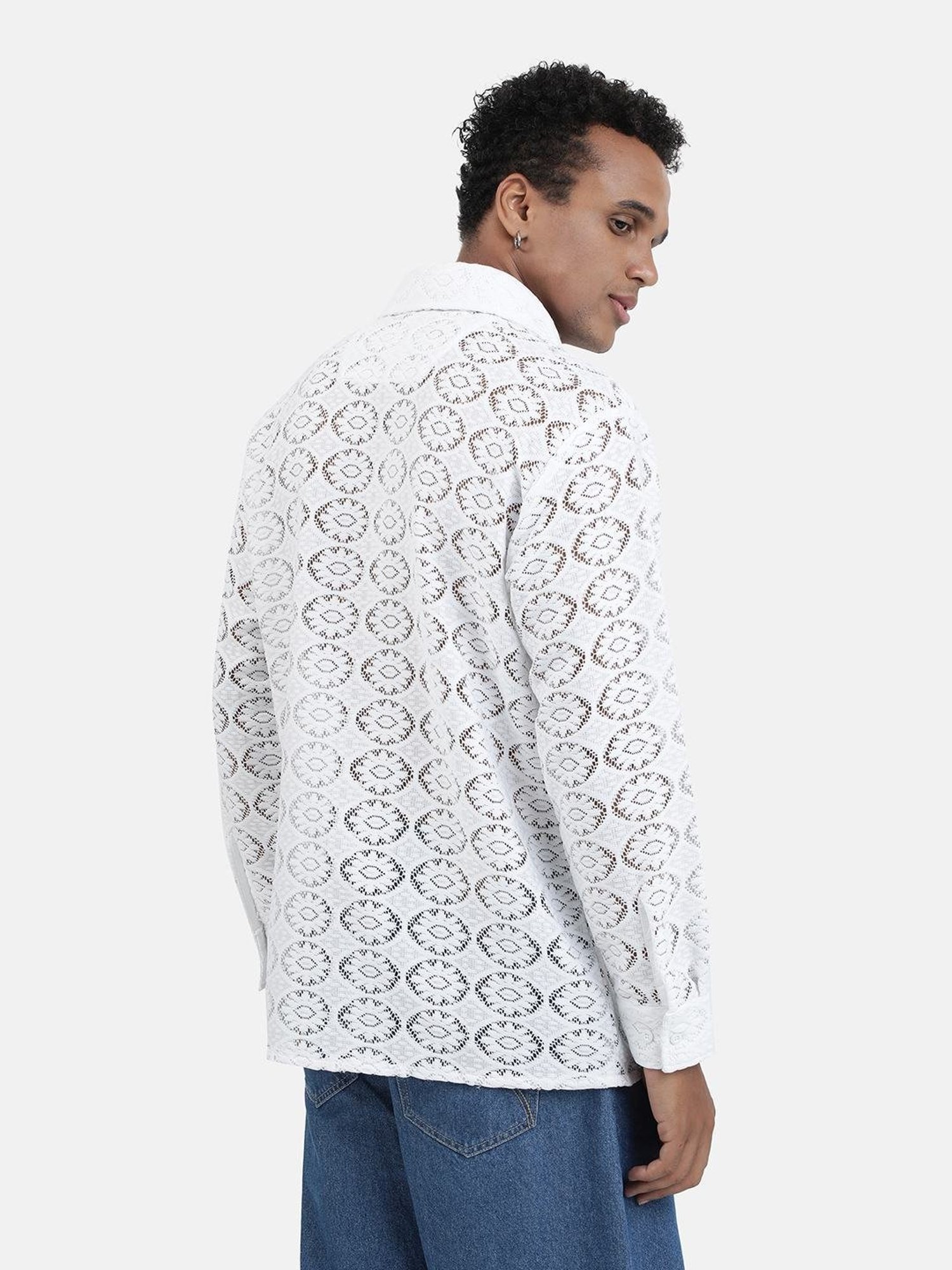 Bene Kleed White Regular Fit Self Pattern Shirt