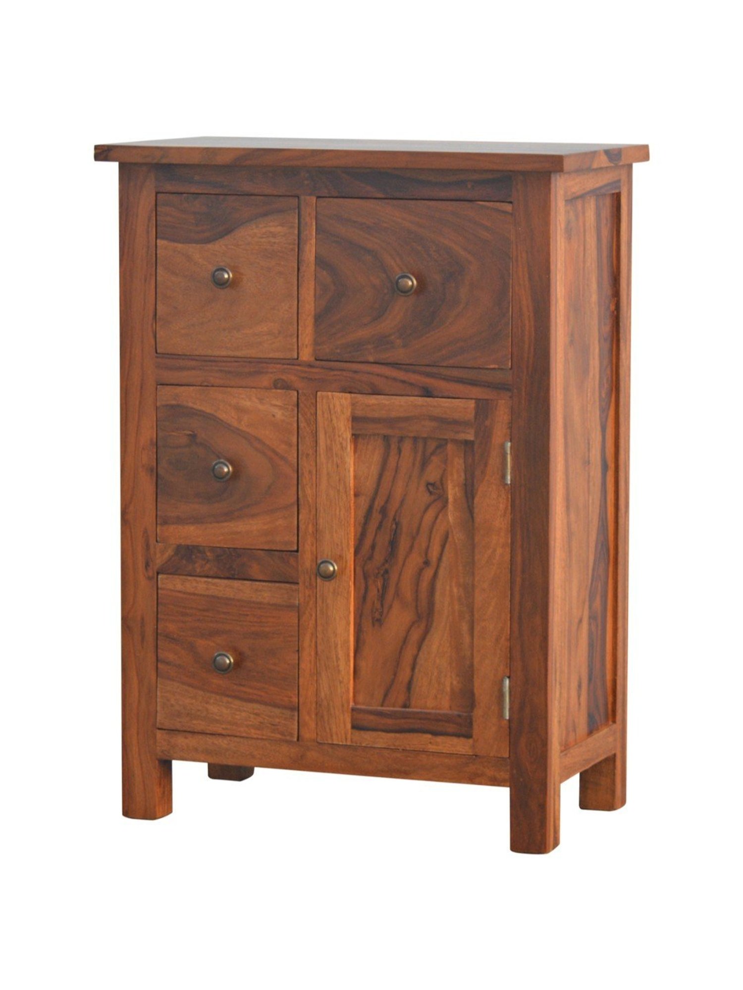 Fabindia Brown Sheesham Wood Textured Cabinet