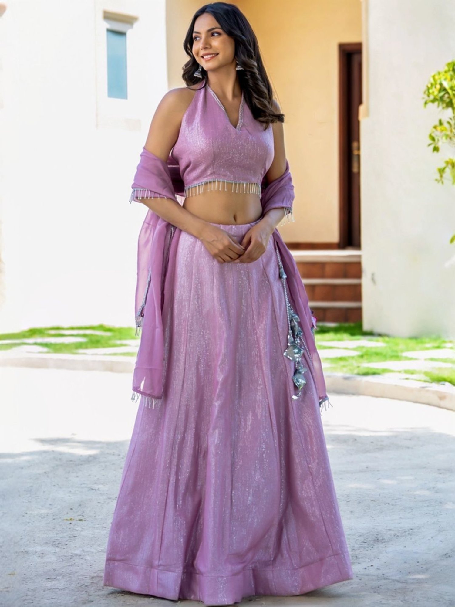 HOUSE OF JAMOTI Purple Embellished Lehenga Choli Set With Dupatta