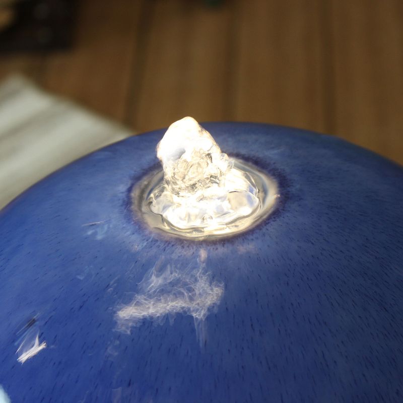 Sunnydaze 29"H Electric Glazed Blue Ceramic Orb on Pedestal Outdoor Water Fountain with LED Light