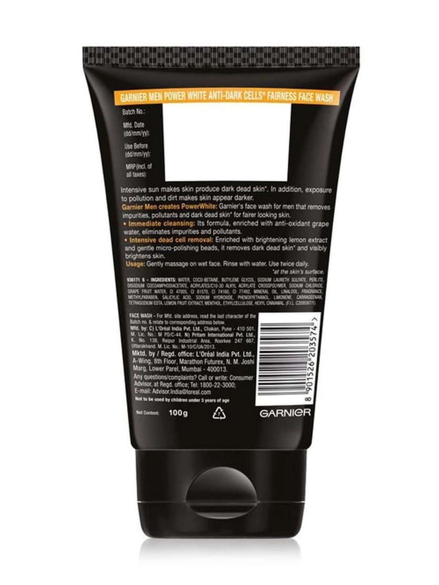 Garnier Men Tubro Bright Anti-Dark Cells Fairness Face Wash - 100 gm