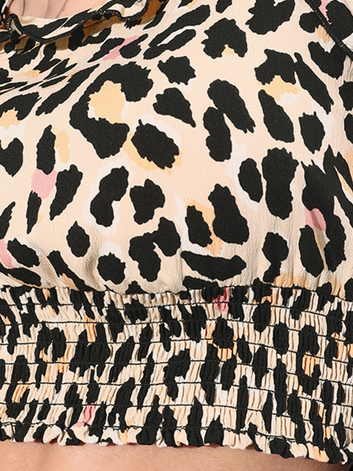 KASSUALLY Black & Beige Printed Crop Top