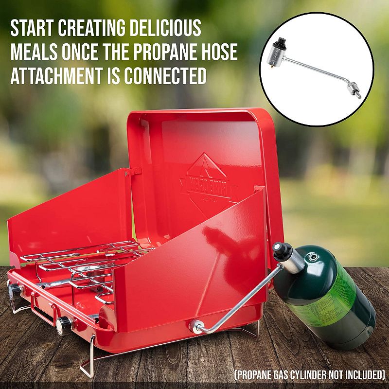 Hike Crew Portable Dual Propane Burner Camping Stove, Built-in Carrying Handle, Foldable Legs & Wind Panels