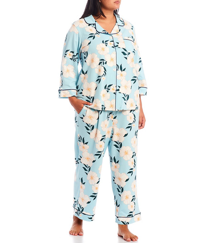 Bedhead Pajamas Plus Adrianna Floral Print Knit Cropped Coordinating Pajama Set