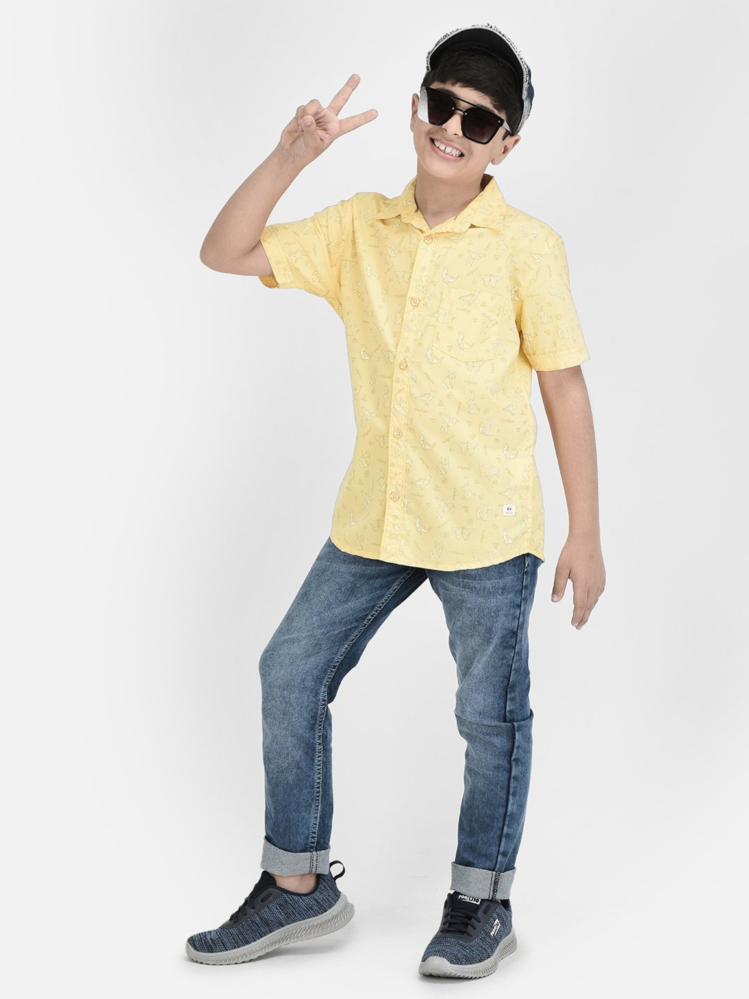 Crimsoune Club Kids Yellow Printed Shirt